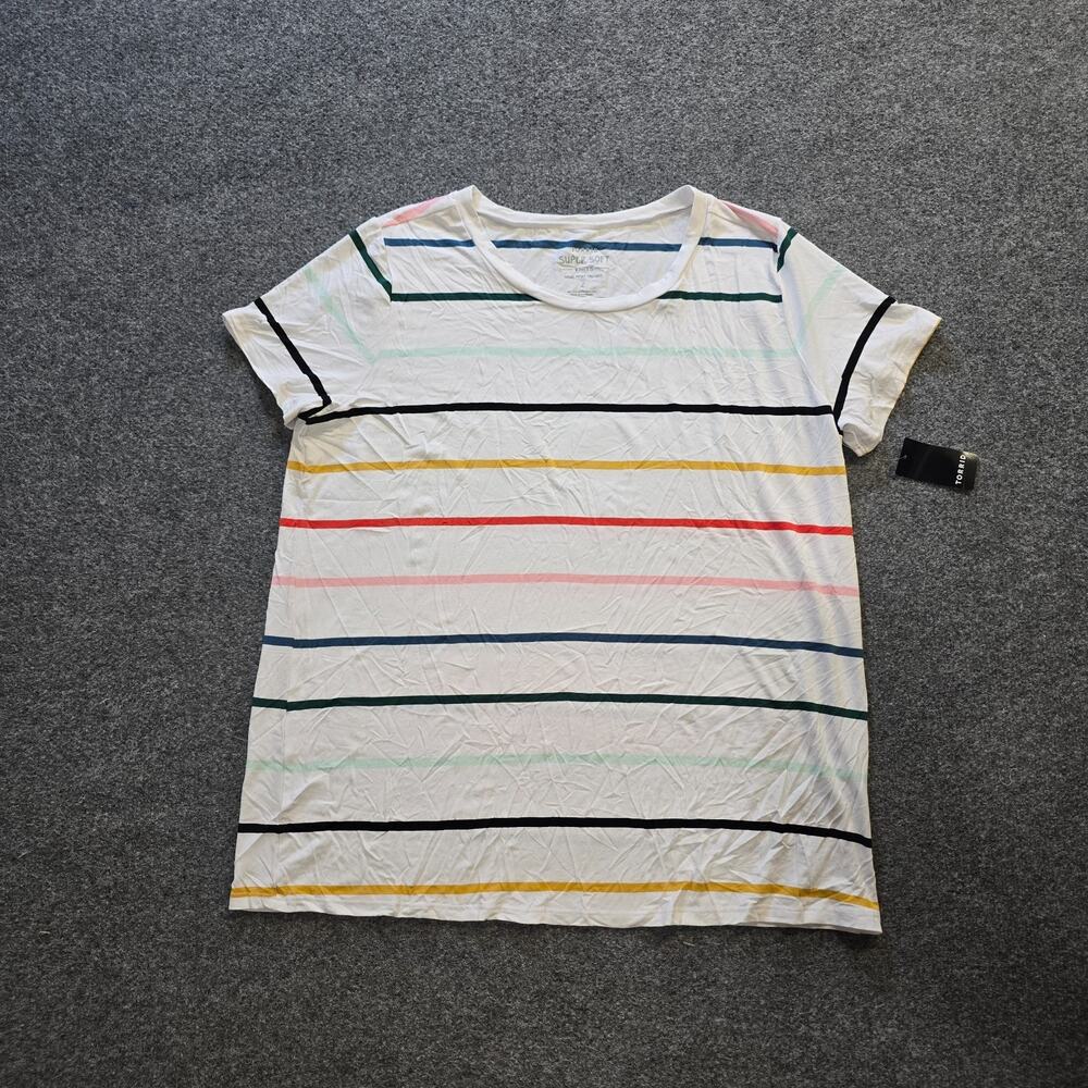 Torrid Top Womens Size 2X White Rainbow Stripe Short Sleeve Soft Casual Basic